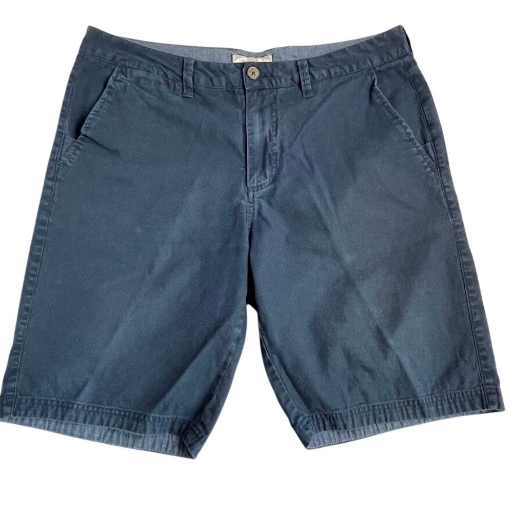 Flag & Anthem Chino Shorts Mens 34 Navy Blue Excellent Cotton Linen Blend Casual